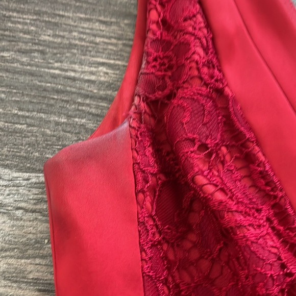Small Jax Ruby Red Wine Midi Lace Satin Dress - Picture 5 of 10